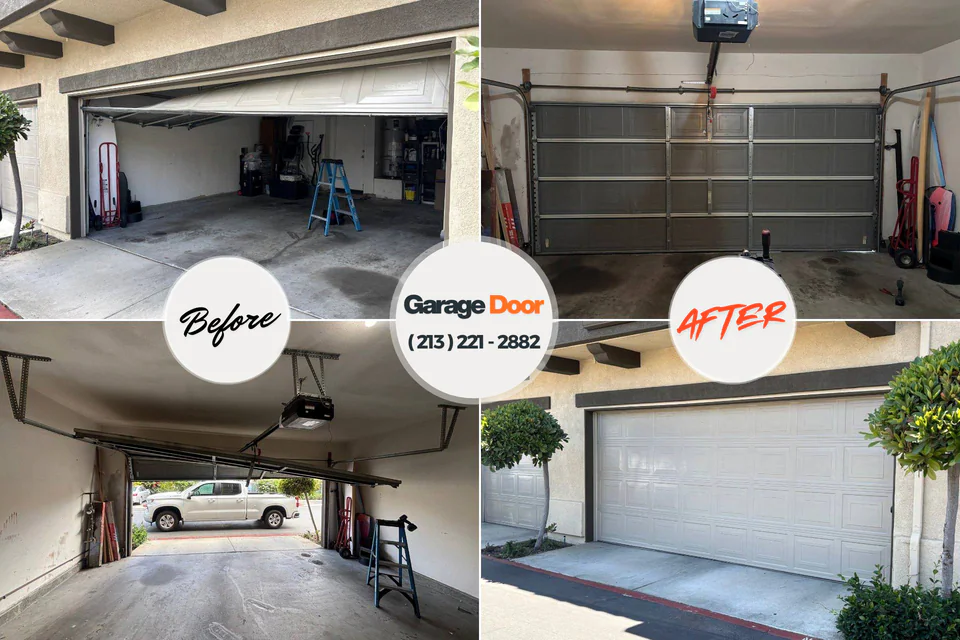 Before and after: garage door repair Tonganoxie, KS